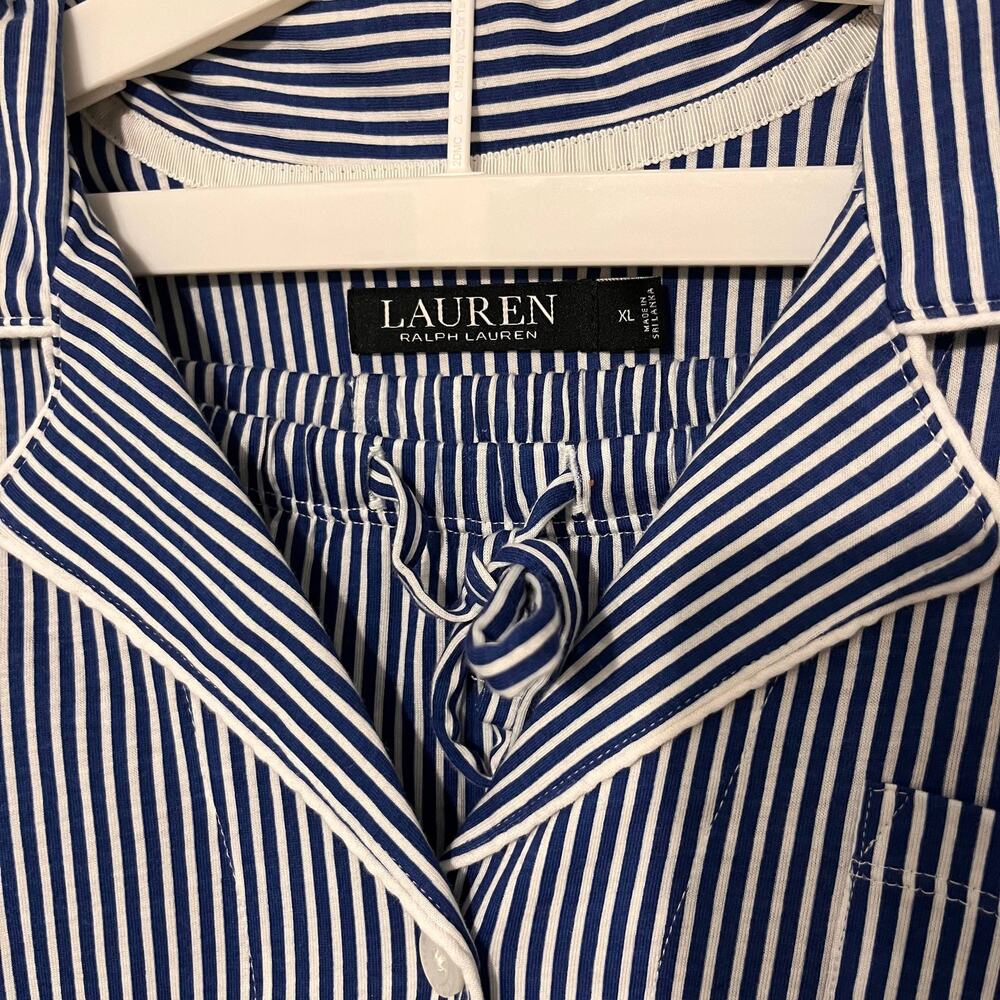 Lauren Ralph Lauren Pajama Set Womens XL Blue White Stripe Cotton Quiet Luxury - Picture 2 of 8